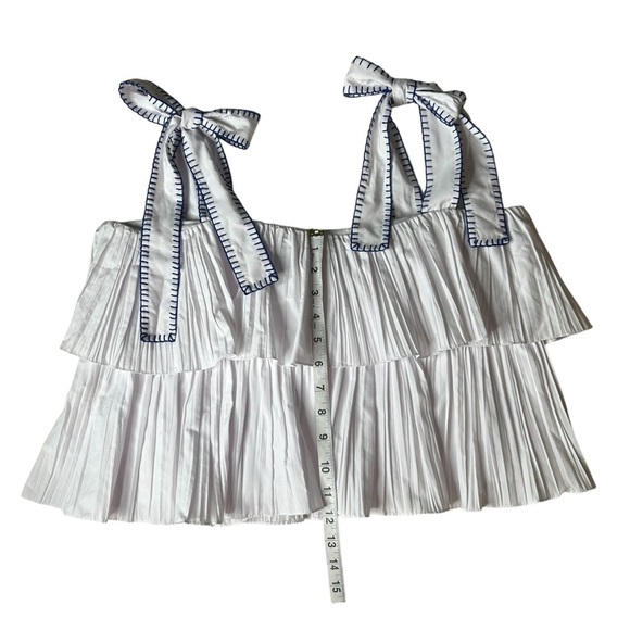 SALONI Jools Ruffled Embroidered Shoulder
Tie Blouse Crop Top White Blue… - Picture 6 of 9